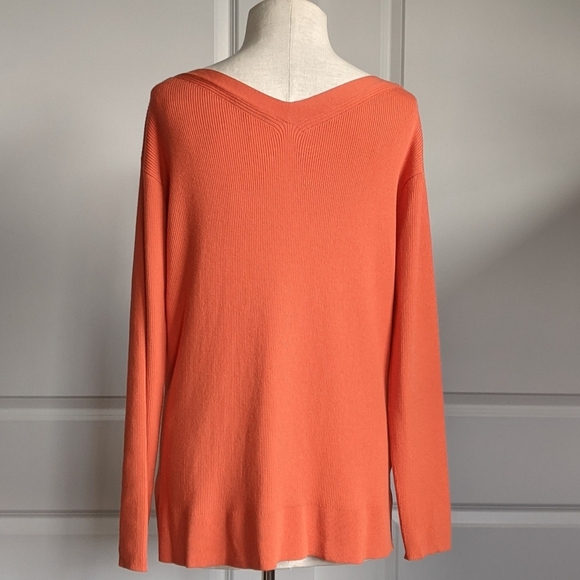 Lafayette 148 Sweater Lightweight Rib Knit V-Neck Pullover Habanero Orange M NWT - Picture 7 of 14
